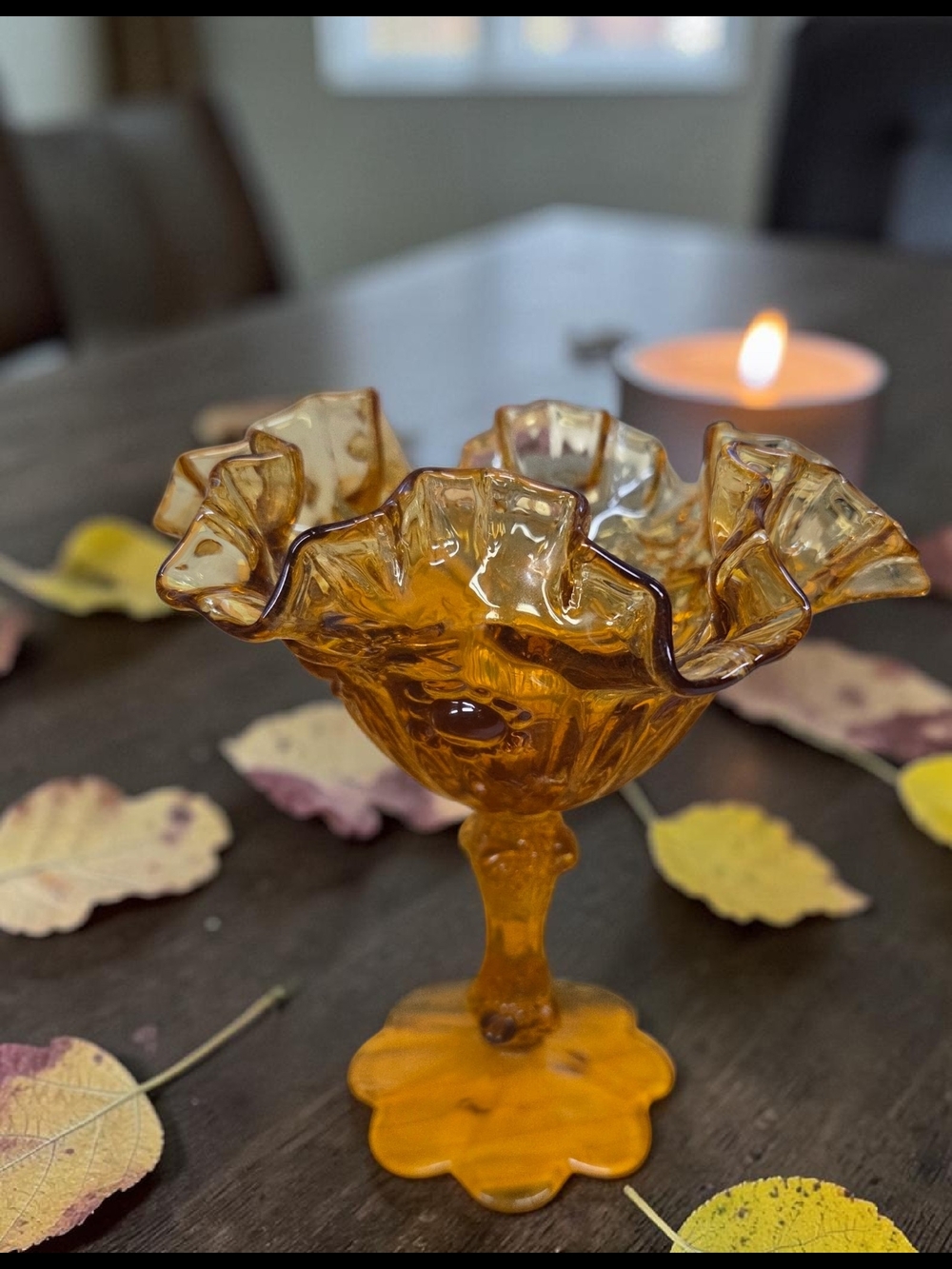 Fenton Amber Ruffled Compote Candy Dish - Picture 2 of 5